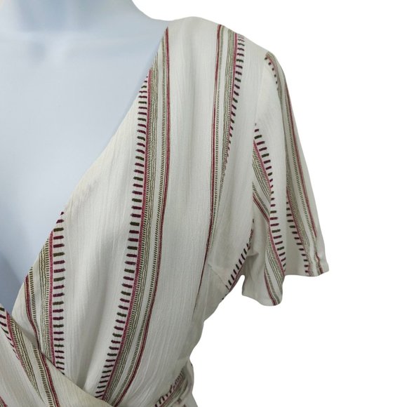 Sadie And Sage Striped Romper Size S Tie Belt Back Zip Lined Deep V Neck - Picture 16 of 16